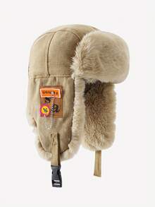 1 件加厚保暖内衬防水护耳帽，咖啡色，适合冬季秋季户外活动和休闲穿着 - 鏈條卡其色 - 查看 16