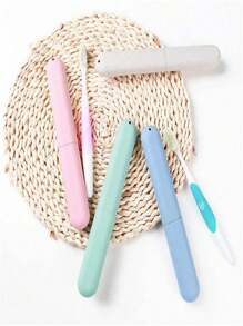 1/4 件便携式防尘牙刷架带支架，塑料牙刷收纳盒，适合日常和旅行使用（颜色随机） - 查看 5