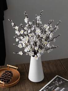 MEHELANY 8/4/1pc Artificial Flowers White Plum Blossom 21.27 Inch Spring And Summer Home Decor Fake Flowers Winter Sweet Long Stem Plastic Flowers For Home Room Decor Supplies, DIY Arrangement, Centerpiece Hotel Office Wedding Party Garden Decor