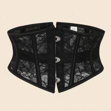 1pc Women's Button-Up Short Waist Cincher, Waist Trainer Corset Top, Slimming Shaping Bodice Suitable For Halloween - Black - View 2