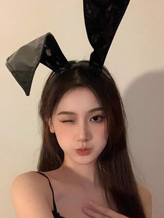 1pc Halloween Charming Faux Leather Bunny Ear Headband, Funny & Sexy Hair Accessory, Hair Accessories, Festival Accessories, Hair Band, Hair Hoop, Hairband For Women, Home Beauty Women Accessory Gifts