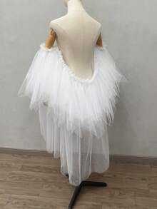 1 件可拆卸多层不对称网眼披肩，夸张泡泡袖斗篷，新娘配饰肩袖秋装女士 - 彩色 - 查看 12