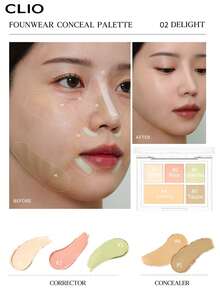 Clio K-Beauty KILL COVER FOUNWEAR 遮瑕調色盤，5色遮瑕混合盤，適用於黑眼圈、瑕疵、臉部膚色校正，質地柔軟平滑，敏感肌可用，輕盈、全遮瑕、保濕、提亮，淺沙色 - #DELIGHT - 查看 2