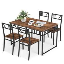GOFLAME 5 Piece Dining Table Set, Industrial-Style Kitchen Table & 4 Chairs With Wood Like Tabletop & Metal Frame, Rectangular Table & Chair Set For Kitchen, Dining Room & Small Spaces - Brown - View 10