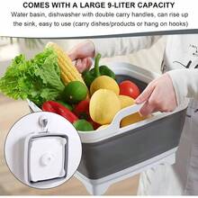 Dishpan For Washing Dishes, Collapsible Portable Washing Basin With Drain Plug Carry Handles, Large Capacity Multiuse Sink Tub Kitchen Storage Tray For RV Outdoor Camping - Initial - View 4