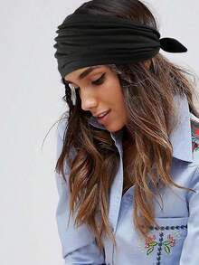 Plain    Polyester    Knot    1pcs Black Bow Design Extra Wide Headbands, Women Non-Slip Headwraps, Hair Accessories Turban For Workout, Made Of Polyester Fiber, Hairband - Màu vàng - Xem 4