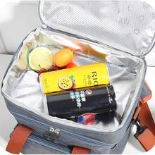 Large Shoulder Strap Insulated Lunch Box With Zipper, Double-Deck For Travel, Camping, Hiking, Cycling, Outdoor Activities - Blue - View 6