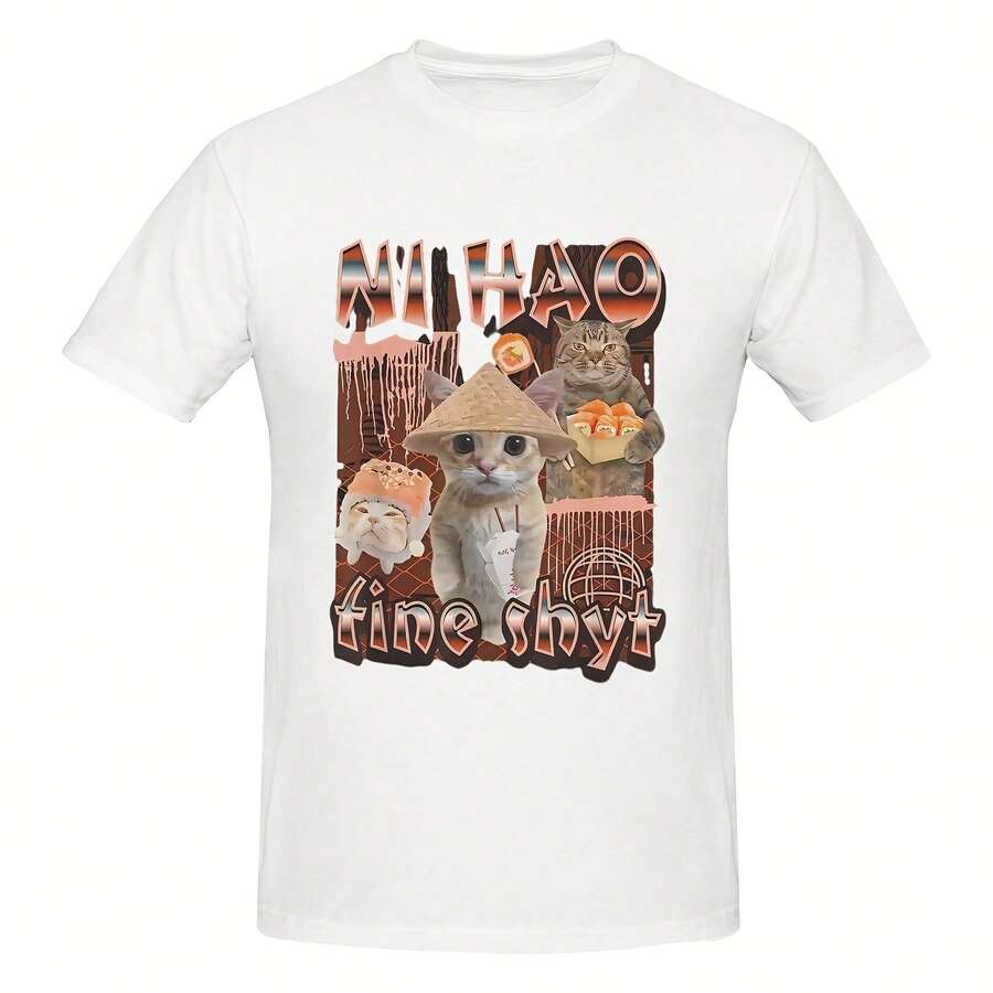 Ni Hao Fine Shyt Meme For Wo Printed T Shirts Funny T Bootleg Wo ClothesClic Fit 27 - 白色9 - 查看 1