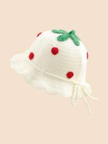 1pc Cute Strawberry Princess Baby Hat, Warm Crocheted Fisherman Beanie For Girls, Autumn/Winter - 1pc Strawberry - View 3