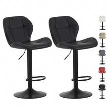 Mcc Direct Set Of 2 Bar Stools, Height Adjustable Swivel Barstools, Counter Stools With Backrest, Faux Leather Seat, Footrest And Metal Base For Home, Kitchen And Restauran - Stella - Black - View 3