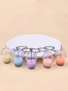 5pcs/Set Assorted Pearl Milk Tea & Coffee Cup Keychains, Couple Pearl Milk Tea Figurine Keychains - Multicolor - View 2