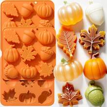 1 pieza Molde de silicona de Halloween Moldes de silicona de otoño Molde de silicona 3D de calabaza Molde de hoja de arce de otoño Molde con forma de bellota Molde con tema de otoño de Halloween para decoraciones de cupcakes, resina, jabón, velas y bandejas de cubitos de hielo