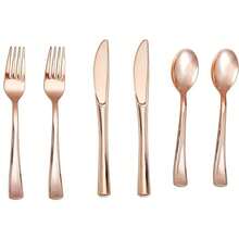 5/10 piezas Juego de vajilla en color oro rosa, Cubertería de acero inoxidable dorado, Cuchillo, Tenedor y Cuchara de color dorado, Adecuado para fiestas, bodas, cumpleaños y eventos al aire libre