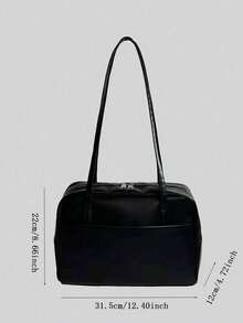 Korean Style New Pillow Handbag, Retro Shoulder Bag, Large Capacity Tote Bag For Work Commute, No Pendant Included, Pendant Is For Styling Only - Black - View 9