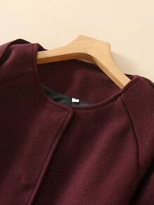 秋冬新款休闲百搭围巾领女式复古外套，长袖优雅通勤时尚大衣 - 酒紅色 - 查看 3