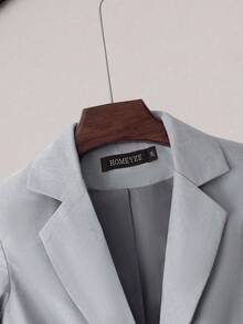 HOMEYEE Plus Size Blazer Jacket With Vintage Patchwork, Elegant Casual Vacation Business Professional - 灰色 - 查看 4