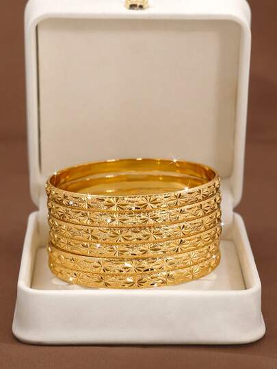 1/3/6 ชิ้น กำไลข้อมือลายท้องฟ้าเต็มไปด้วยดวงดาวเคลือบทอง 24K, ตัวเลือกเส้นผ่านศูนย์กลาง 60 มม./65 มม./70 มม., เหมาะสำหรับสวมใส่ในชีวิตประจำวันของผู้หญิง, ไม่มีบรรจุภัณฑ์