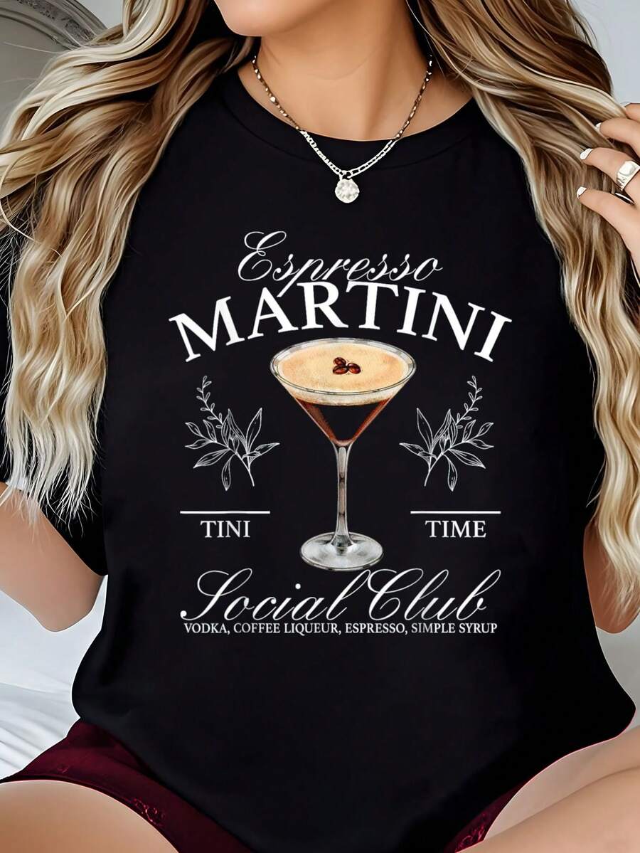 Espresso Martini Social Club Drinking Cocktail Bachelorette-Shirt         Graphic Tees Women Crop Tops Summer Outfits Women Summer Tops-Shirt - màu đen - Xem 1