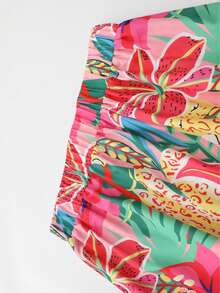 女士热带植物印花荷叶边半身裙，度假风夏季休闲装 - 彩色 - 查看 4