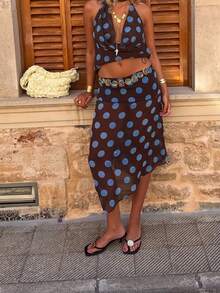 Women's Y2K Polka Dot Skirt Low Waist Midi Skirts Sheer Mesh Half Skirt Fashion Vintage Summer A Line Skirts Cute Dot Print Skirt For Party Beach Going Out Aesthetic Outfit Streetwear - 卡其色 - 查看 10