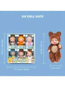 Conjunto de 1 peça e 6 peças de mini bonecas renascidas: bonecas laváveis e realistas com roupas de animais para meninas, meninos e crianças pequenas, brinquedos para meninas, bonecas, bonecas, brinquedos>Bonecas infantis, brinquedos para bonecas, bonecas de coelho