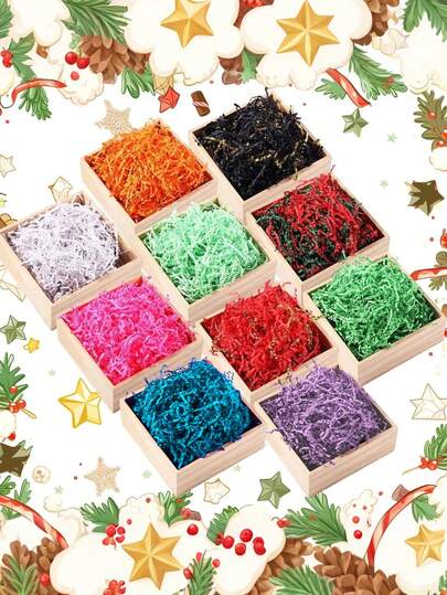10/50/100 جرام - حشو ورق مقطع بشكل متموج لتعبئة السلال الفارغة وتزيين صناديق الهدايا لأعياد الميلاد والأعياد الأخرى مثل عيد الأم وعيد الحب وعيد الهالوين وعيد الأب وحفلات الزفاف، متوفر باللون الأبيض والأحمر والبرتقالي والأسود والأزرق الفاتح والأخضر، مناسب لحشو الهدايا في جميع المناسبات