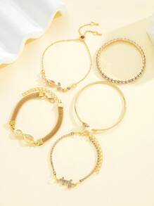 5pcs Fashionable Minimalist Elegant Butterfly, Heart, Flower, Tulip Rhinestone Bangle Bracelet Set, Suitable For Holiday, Party, Date, Gift, Daily Wear