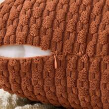 1pc/2pcs Caramel Bohemian Striped Throw Pillow Cover (Pillow Insert Not Included), Soft Plush Corduroy Solid Color Decorative Square Pillow Sham, Suitable For Holiday, Sofa, Bedroom, Bed, All Seasons - Burnt Orange - View 6