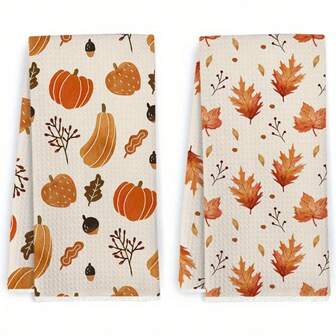 2 pezzi Set di asciugamani stampati, Serie autunnale del Ringraziamento, stampa di pinoli e zucca, asciugamani in microfibra super assorbenti e moderni, adatti per cucina, cottura, tè, super morbidi e altamente assorbenti, decorazione per la cucina, regalo per vicini, regalo per mamma, regalo di compleanno, dolce regalo di inaugurazione della casa per amici, accessori per la cucina, necessità per la casa