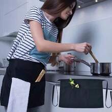2025Server Aprons With 3 Pockets Black Server Waist Aprons Waitress Half Apron Waterdrop Resistant Waitress Apron - 黑色-1包 - 查看 2