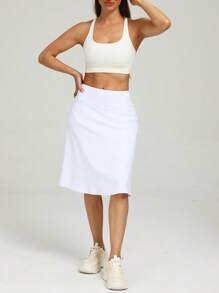 RUNONWHEELS 5 Women's Golf Skirt, Mid-Length Tennis Skirt, Knee-Length Skirt Pants, Casual Sports Style, Loose Long Skirt With Pockets, UV Protection - White - View 5