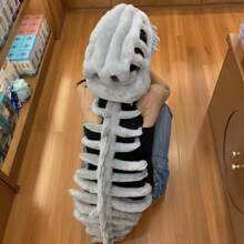 恐龙骨架面具 - 毛茸茸的霸王龙头骨连帽面具，带柔软毛绒下颚，适合儿童和成人，趣味恐怖万圣节角色扮演，恐龙派对礼物，带有咆哮音效（均码） - 彩色 - 查看 6