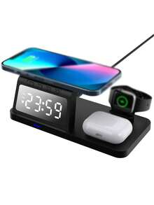 15W Multi-Function Fast Wireless Charger, Supports Wireless Charging For Phones, Clocks, Alarms, Watches (Compatible With Watch SE/6/5/4/3/2 Only, Other Watches Not Supported), Earphones (Only Original Apple 2/ Pro Supported, Replicas Not Supported) Home Decor Room Decor