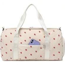 BLUBOON Bolsa de lona para niñas y niños, bonita bolsa de gimnasio con compartimento para zapatos y separación para objetos húmedos, impermeable, para deportes durante la noche - Pana de fresa - Ver 8