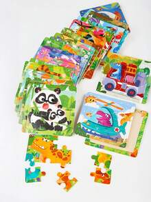 1/4/5/8件套卡通动物恐龙旅行工具鱼拼图玩具，蓝/粉色木制玩具，复活节礼物，派对礼品袋填充物，圣诞节袜填充物，减压玩具，派对小礼物 - 彩色 - 查看 3