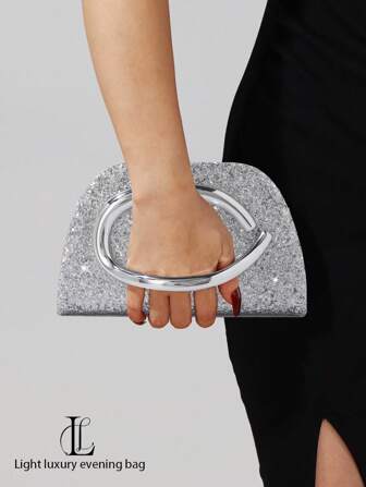 1 件女士时尚复古金属手柄晚装手拿包，奢华优雅闪亮水钻亮片装饰，金属细节盒形包带可拆卸金属链带，适合婚礼、派对、舞会、夜总会、正式场合、盛装打扮、钱包、晚装包