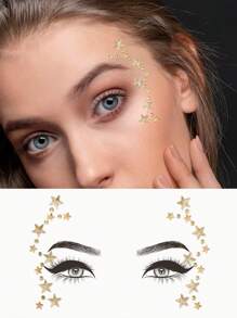 1pc Sparkling Diamond Face Sticker - PMMA Material Glitter Sticker, Suitable For Parties, Masquerades, Music Festivals And Daily Charm, Vibrant Gemstone Design - Gold - View 1