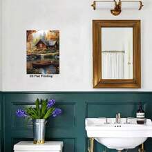 1pc 30*40cm(12x16inch) Framed Wall Art Poster Art Canvas Wall Art Wooden House Landscape Perfect For Home Decor Gifts & Keepsakes Ready To Hang.Stretched And Framed Ready To Hang.