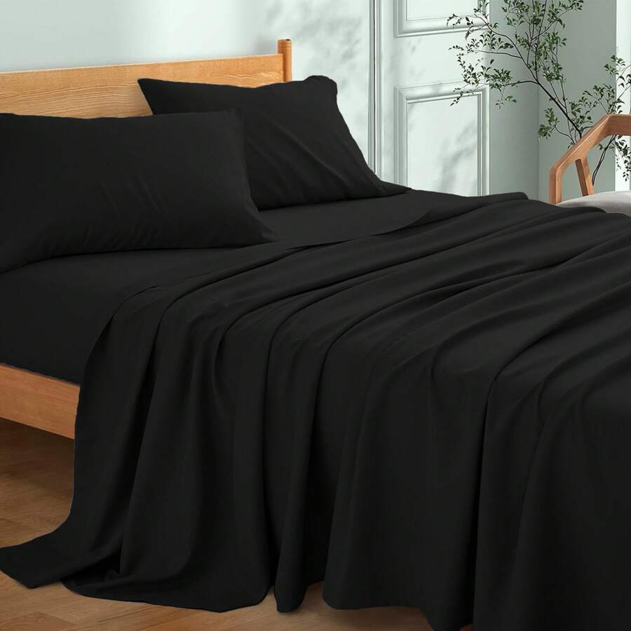 Sábana Encimera De Microfibra De Color Sólido (Individual/Matrimonial/Queen/King), Estilo Liso Y Sencillo, Tejido De Alta Densidad, Suave Y Lisa, No Se Destine Ni Se Encoge Fácilmente, Protege Cada Noche De Sueño, Apta Para Diversos Tipos De Cama Y Estilos De Decoración.