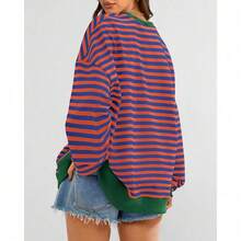 Womens Oversized Striped Sweatshirt Crewneck Long Sleeve Pullover Top Casual Y2K Spring Clothes 2026 Workout Shirt,Vacation Outfits Women,Valentine Outfits For Women,Street Photography - 皇家藍橙色 - 查看 2