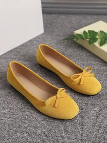 European & American Fashion Ballet Flats For Women, Woven Bow Round Toe Soft Leather Soft Sole Comfortable Slip-On Shoes