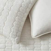 Comforter Set 3 Piece, Plush Fluffy Bedding, Geometric Pattern, Lightweight Bedspread Blanket All Season, Faux Comforter - Cream - View 5