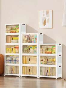 5层带盖储物箱，大型可堆叠储物箱，带轮子和门储物箱，用于衣柜整理和存储的盒子，塑料抽屉储物箱，适用于卧室、办公室、厨房、学校储物箱，返校 - 白色 - 查看 1