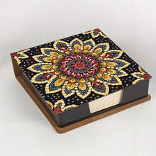DIY 5D 钻石画套装 - 曼陀罗图案笔记本便签盒 - 独特的手工礼物，钻石艺术套装，不对称圆形，适合办公室和家庭书桌的独特手工礼物 - 彩色 - 查看 14