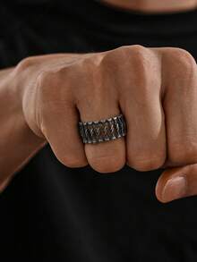 1 pieza Anillo de acero inoxidable gótico para hombres, diseño de eslabones de huesos esqueléticos, ideal para estilo rock y callejero - anillo - Ver 3