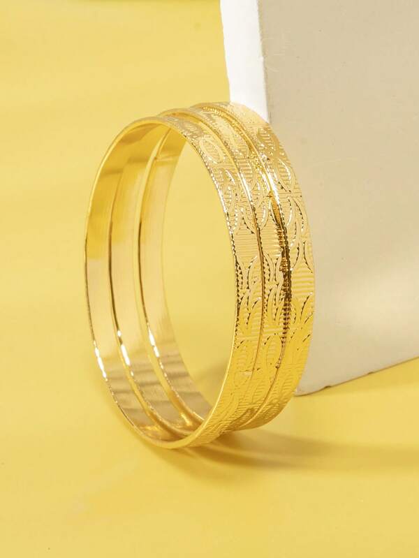 3 piezas Pulseras apilables elegantes con diseño de hoja de sauce tallada para niñas