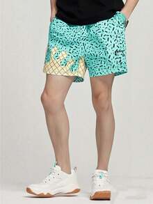 Fashion Baseball Life 101 Ice Cream Shorts - Breathable Polyester Quick-Drying Material, Machine Washable, With Pocket Drawstring, Suitable For Outdoor Sports And Casual Wear Summer Sportswear, Playful Design, Comfortable Fabric - 綠色 - 查看 3