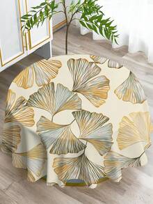 1pc Ginkgo Leaf Printed Tablecloth, Modern Polyester Rectangular/Round Waterproof Tablecloth, Digital Printing Suitable For Living Room, Outdoor Dining Table, Small Round Table - Multicolor a - View 12