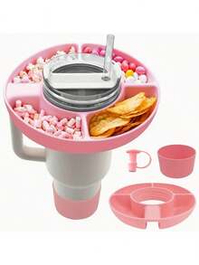 40 Oz Insulated Mug With Handle Snack Tray Set - Includes Non-Slip Cup Sleeve, Straw Cap, Snack Tray And Lid - Durable And Reusable Silicone Accessories For Snacking At Home, On-The-Go, Or At The Movie Theater
