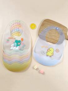 1 件婴儿硅胶围兜，超大开口，可调节，轻便，可爱动物图案，不脏手，易于清洁，适合日常喂奶 - 彩色 - 查看 4